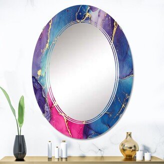 Designart 'Blue And Pink Luxury Abstract Fluid Art' Printed Modern Wall Mirror