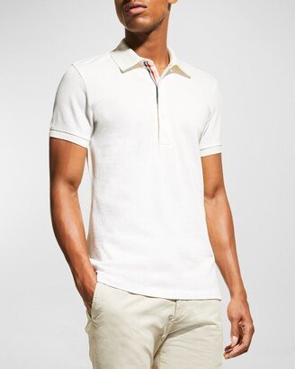 Men's Solid Polo Shirt with Striped Trim