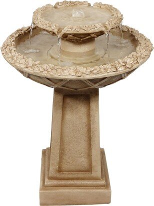 Sunnydaze Decor Beveled Flower Polyresin Outdoor 2-Tier Bird Bath Fountain