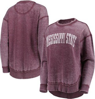 Women's Pressbox Maroon Distressed Mississippi State Bulldogs Vintage-Like Wash Pullover Sweatshirt