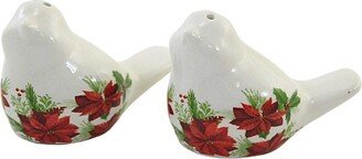 Tabletop Dove Salt And Pepper Set - One Set Of Salt And Pepper Shakers 2.25 Inches - Christmas Birds Poinsettia - 3Spc9603 - Ceramic - White