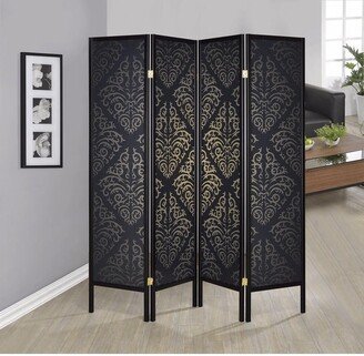 Captivating Four Panel Folding Screen With Damask Print - 70.25 H x 69.5 W x 0.75 L Inches