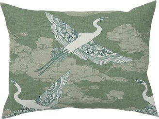 Pillows: Egrets - Green Pillow, Woven, White, 12X16, Double Sided, Green