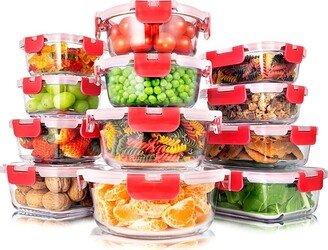 24Pc Red Glass Food Storage Container Set-AA