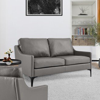 Genoa Modern Grey Leather Upholstered Loveseat