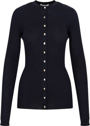 Long-Sleeved Ribbed-Knitted Crewneck Cardigan