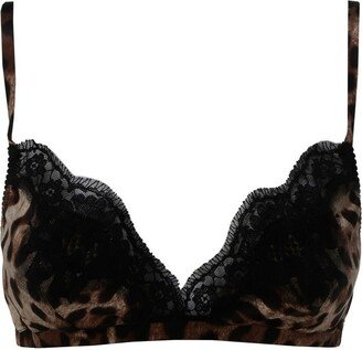 Leopard Printed Lace Trimmed Bra-AA