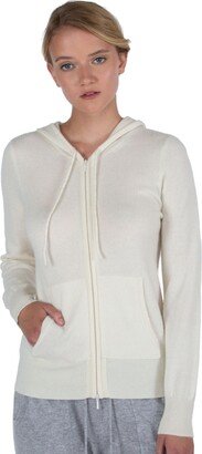 Jennie Liu Women's 100% Pure Cashmere Long Sleeve Zip Hoodie Cardigan Sweater