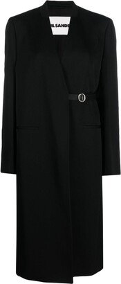 V-neck belted wool midi coat