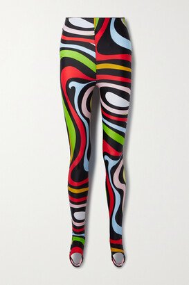 Printed Stretch Stirrup Leggings - Black