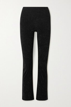 Cropped Stretch Crushed-velvet Flared Leggings - Black