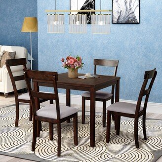 EDWINRAY 5-Piece Kitchen Dining Table Set, Wood Rectangular Table with 4 Chairs