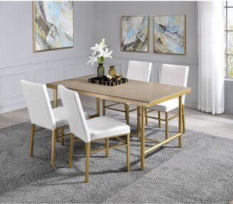 ACME Entropy 5 Pieces Pack Dining Set in PU, Ash Oak & Champagne