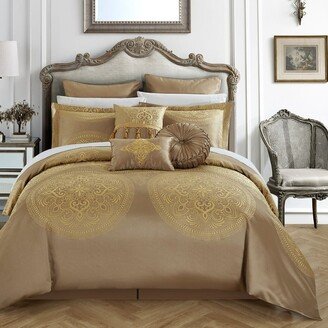 Chic Home Design Adana 13 Piece Jacquard Comforter Set Large Scale Medallion Faux Silk Bed In A Bag Bedding-AA