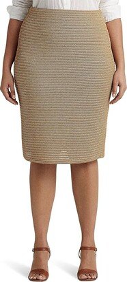 Plus Size Metallic Cotton-Blend Knit Pencil Skirt (Metallic New Bronze) Women's Skirt