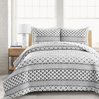 Monique Stripe 3 Piece Quilt Set, King - Black, White