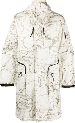 Overset marble-print parka coat