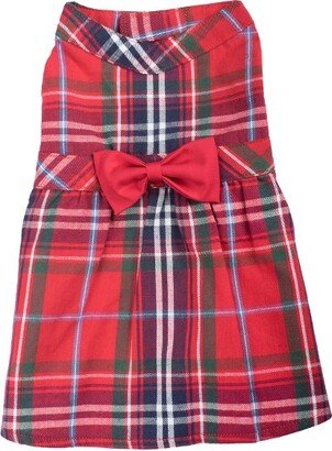 The Worthy Dog Flannel Plaid Adjustable Pet Dress - Red Multicolored - S