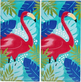 2pk Flamingo Fiber Reactive Printed Beach Towels