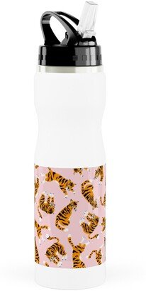 Photo Water Bottles: Tigers On Pink Backround Stainless Steel Water Bottle With Straw, 25Oz, With Straw, Pink
