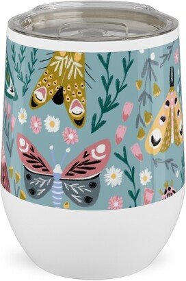 Travel Mugs: Spring Floral And Butterflies - Blue Stainless Steel Travel Tumbler, 12Oz, Multicolor