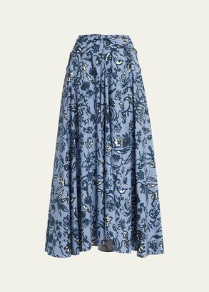 Pythia Floral-Print Twist-Front Maxi Skirt