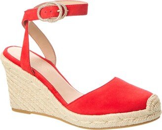 Crystal Buckle Suede Espadrille Wedge Sandal-AC