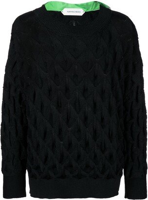 Cape-Detail Open-Knit Jumper