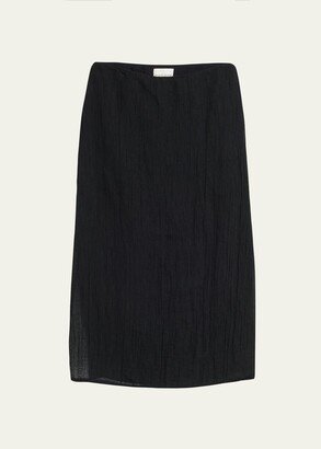 Side-Slit Frayed Crinkle Linen Maxi Skirt