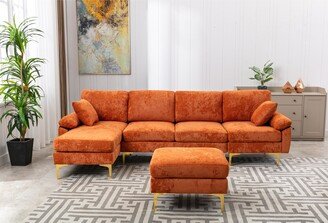 Calnod L-Shaped Living Room Sectional Sofa, Convertible Modular Sofa with Gold Metal Legs-AA