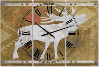 Designart Patterned Howling White Moose Oversized Traditional 3 Panels Wall Clock - 38 x 38 x 1