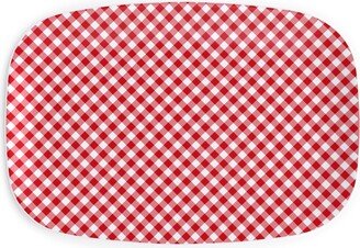 Serving Platters: Diagonal Gingham - Red And White Serving Platter, Red