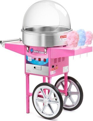 Olde Midway Cotton Candy Machine with Cart and Bubble Shield, Electric Candy Floss Maker with 3 Bin Storage Drawer