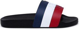 Logo Embossed Striped Slip-On Slides-AA