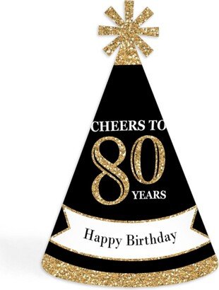 Big Dot Of Happiness Adult 80th Birthday - Gold - Cone Birthday Party Hats - Set of 8 (Standard Size)