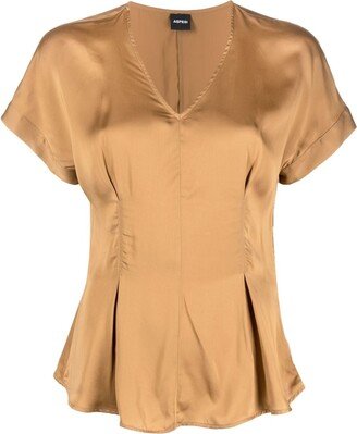 Satin-Finish Flared Blouse