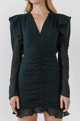 Women's Textured Long Sleeve Ruched Mini Dress