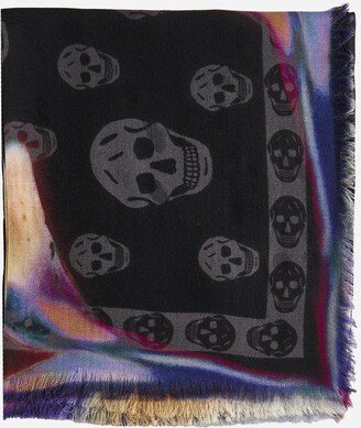 Skull And Floral Print Wool Scarf