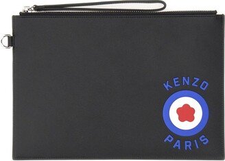 Leather Clutch Bag With Logo-AA