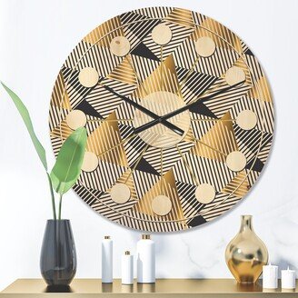 Designart 'Retro Luxury Waves In Gold and Blue VI' Mid-Century Modern Wood Wall Clock