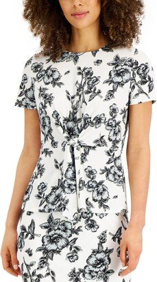 Petites Womens Tie Front Floral Blouse