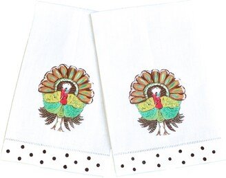 Colorful Turkey White Linen Thanksgiving Guest Towel