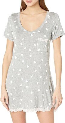 All American Rayon Lace Sleepshirt (Heather Grey Hearts) Women's Pajama