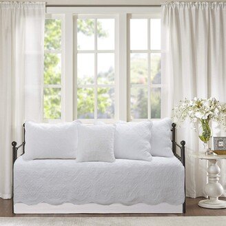 Cozy Line Home Fashions Cozy Line Victorian Medallion Floral Pure Solid White Scalloped Edge 6 Piece Microfiber Daybed Set