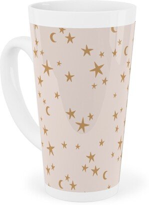 Mugs: Stars & Moon - Starry Night Universe - Beige And Brown Tall Latte Mug, 17Oz, Pink