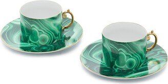 set of 2 Malachite tea cup and saucer