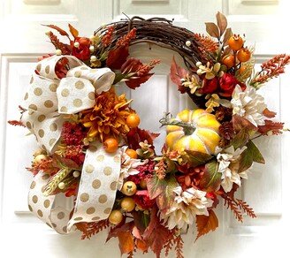 Fall Wreath Front Door, Pumpkin Wreath, Faux Floral Gift For Her, New Home Gift, Wedding Birthday Anniversary Gift, Farmhouse