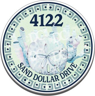 Sand Dollar Themed Ceramic House Number Circle Tile, Beach Shells Address Sign, Sea Coral Reef Sign