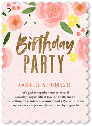 Sweet Sixteen Invitations: Floral Cheer Birthday Invitation, Pink, 5X7, Pearl Shimmer Cardstock, Scallop