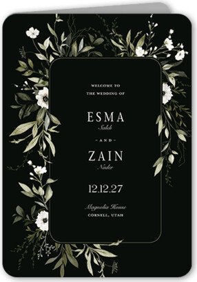 Wedding Program Cards: Floral Filigree Wedding Program, Black, 5X7, Matte, Folded Smooth Cardstock, Rounded